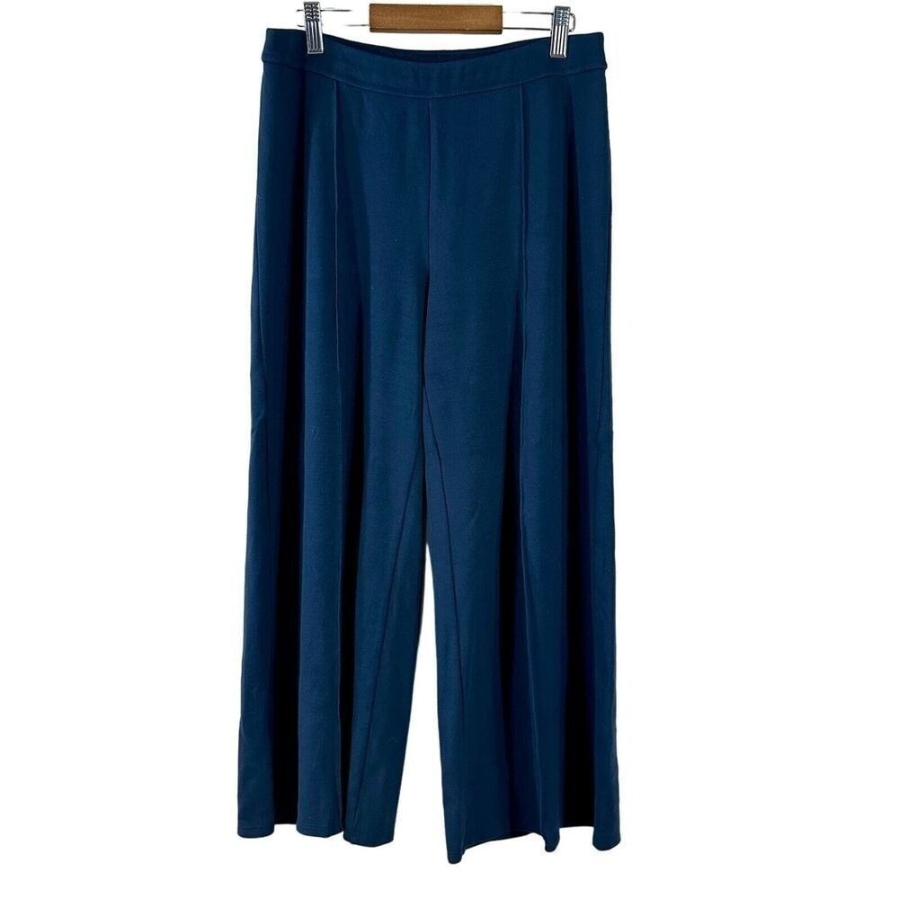 J. Jill‎ Wearever Navy Blue Wide Leg Pintuck Knit Pants Womens S Travel Wear